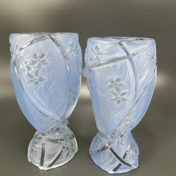 Consolidated Glass Co Line 700 Martele Frosted Blue Goblet Manganese 365nm Set 2 - Picture 7 of 16